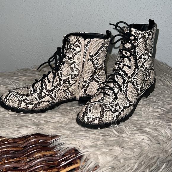 Snake skin Boots from EXPRESS. They are black and cream colored. Have been worn. - Picture 2 of 10